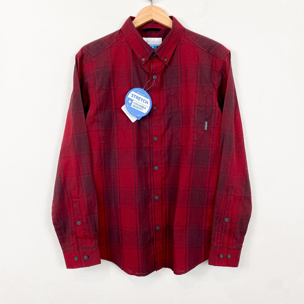 NEW Columbia Long Sleeve Stretch Shirt Red Black